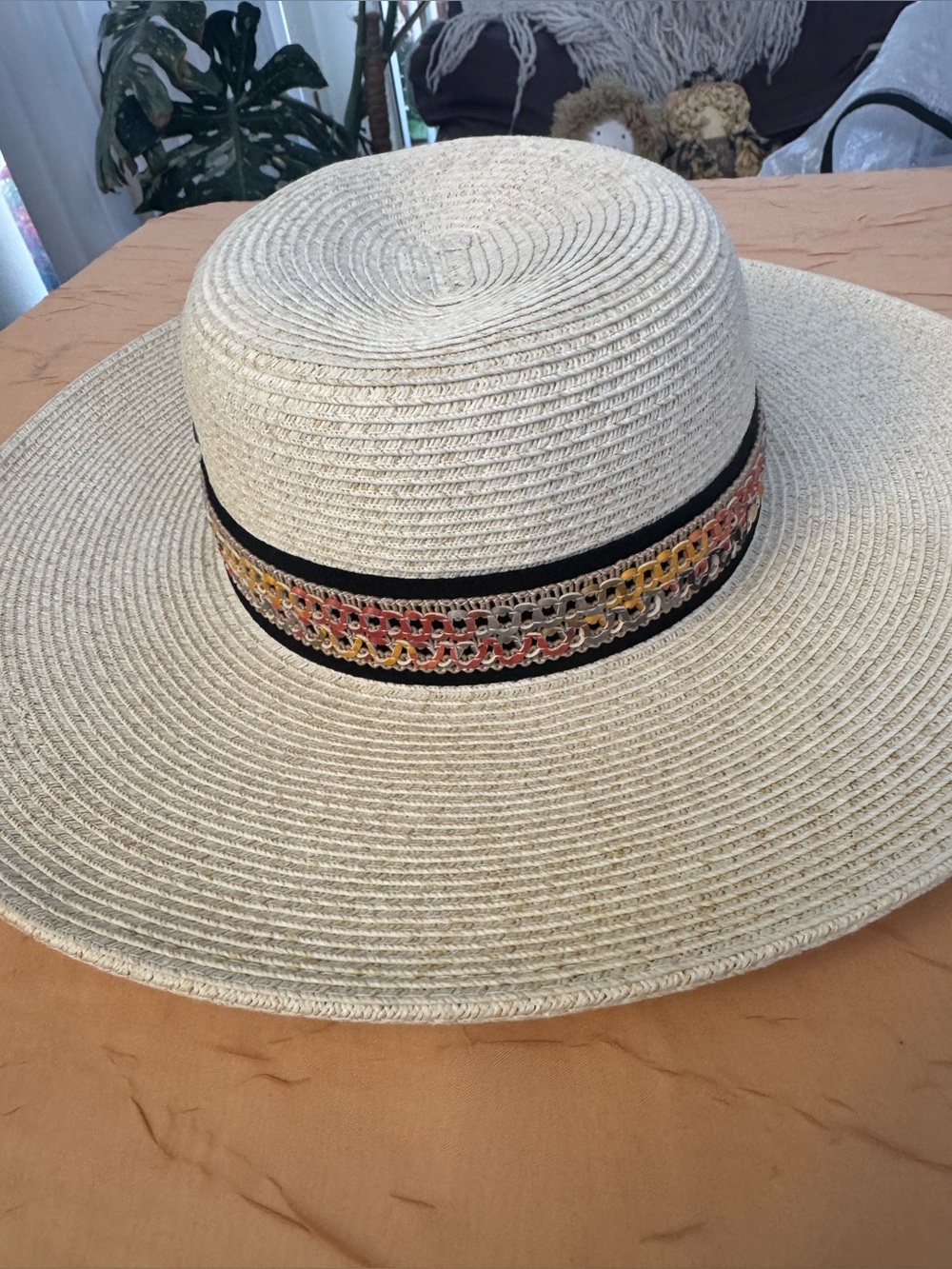 Karen Keith Women's Wide Brim Straw Hat Woven Band Size M Summer